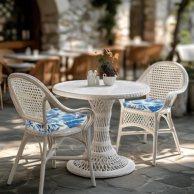 Outdoor Chair Cushions Set of 2, 19x19 Inch U-Shape Patio Seat Cushions with Ties, Water & Fade Resistant High Density Foam Cushions for Garden Patio Chairs, Blue Leaf