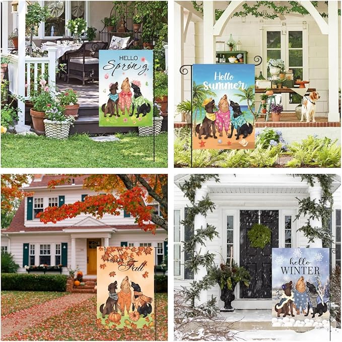 Dogs Theme 12PCS seasonal garden flags Double Sided 12 x 18 Inch Yard Flags, Small Garden Flags for Outside，Spring Summer 4th of July Easter Outdoor Flags, Holiday Garden Flags for All Seasons