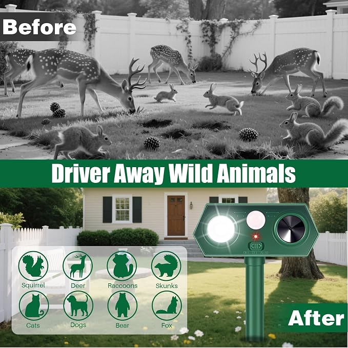 4Pack Solar Ultrasonic Animal Repellent Outdoor, Cat Repeller Outdoor Deer Repellent Devices Motion Detection with Motion Sensor for Yard, Predator Lights with Red&Blue to Scare Rabbit Raccoon