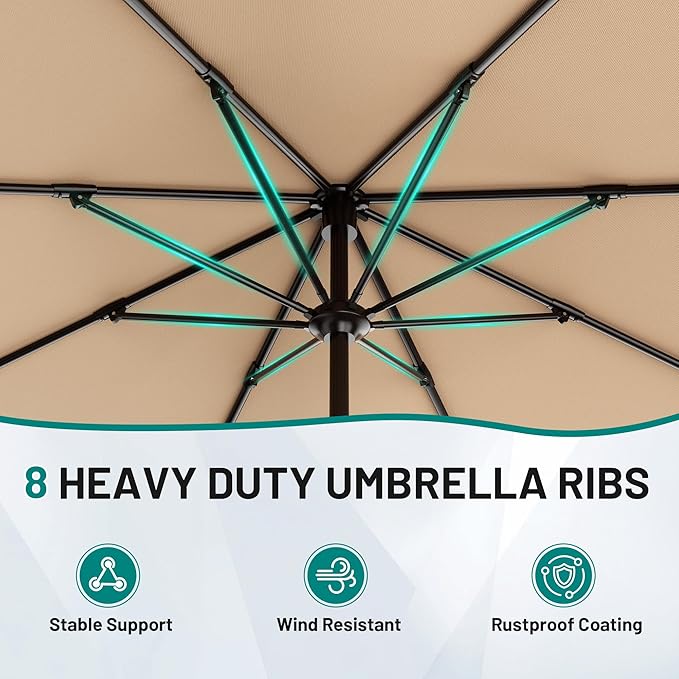 AreShark 12 FT Patio Umbrella for Outdoor, Outdoor Table Umbrella with Push Button Tilt and Crank, Outdoor Patio Umbrellas with 8 Sturdy Ribs, Patio Umbrellas for Market, Garden, Pool (Beige)
