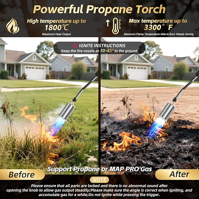 Weed Burner Torch, Propane Torch Weed Burner High Output 37" Extended Heavy Duty Blow Torch Detachable Long Arm with Flame Control Valve for Garden,Wood,Stumps,Melting Ice,Snow Road,Roofing,Outdoor