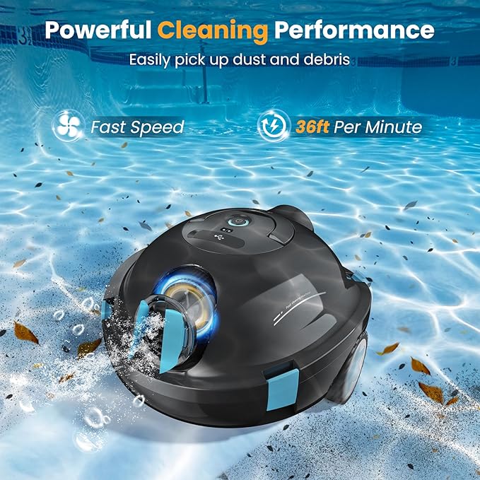 Y10 Cordless Robotic Pool Cleaner, Automatic Pool Vacuum - Ultra Long Battery Life, Powerful Suction, Self-Parking, Lightweight for Above/Inground Pools Up to 65ft/1100 Sq.Ft (Coal)