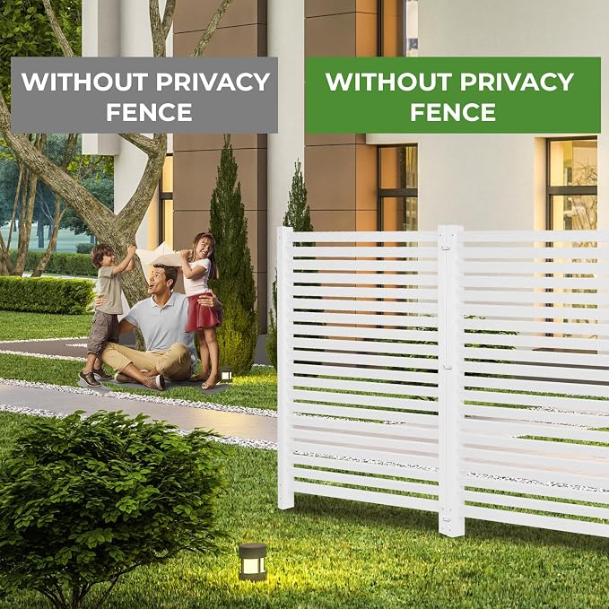 Air Conditioner Fence - 36" W x 45" H Trash Can Fence Panels, Easy Assembly Privacy Screen for Outside, Decorative for AC Units & Pool Equipment, White Vinyl, 2 Panels