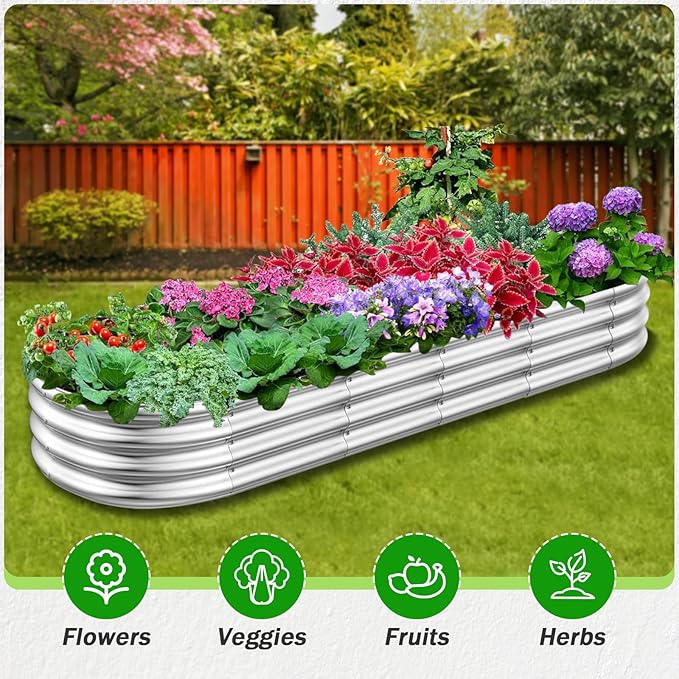 RAYKEEP Galvanized Raised Garden Beds, Outdoor Raised Garden Boxes, Oval Large Bottomless Metal Elevated Garden Bed Planter Box for Vegetables, Fruits, Flower (7x2x1(ft))