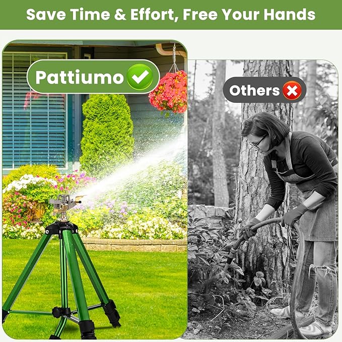Pattiumo 2 Pack Lawn Sprinklers for Yard - 360° Tripod Sprinklers for Yard Large Area - Heavy Duty with 3/4 Inch Connector and Extension Legs - Flip Locks
