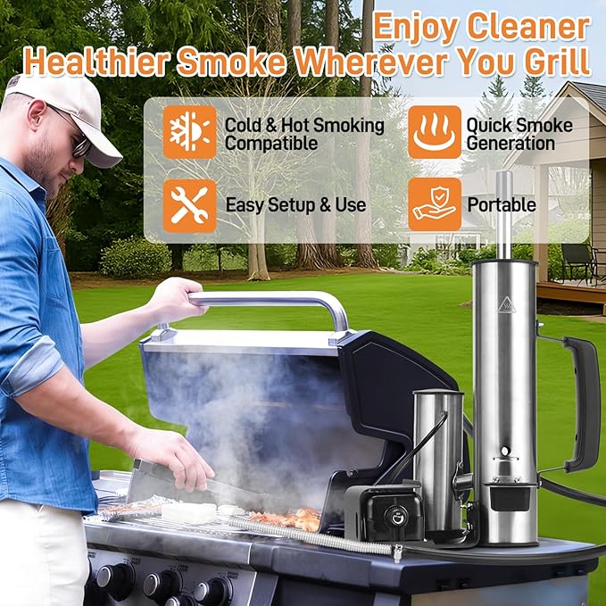 Electric Smoker Generator, Hot and Cold Electric Smoker with Adjustable Air Pump, Stainless Steel Smoke Tube for Pellet Smoker, Outdoor Smoker for Cheese, Salmon, Best Gifts for Men, Dad