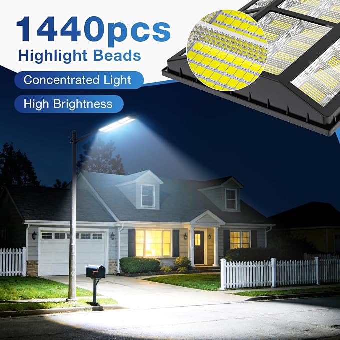 WYWNA 15000W Solar Street Light, Large Solar Parking Lot Lights Outdoor Waterproof Dusk to Dawn with Remote Control, for Outside Commercial Yard Driveway Garage