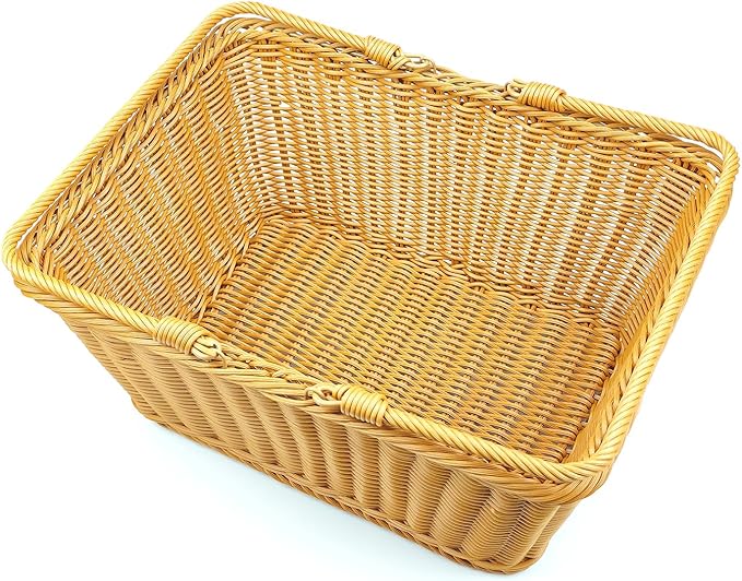 ANRUIDE 15.8"Poly Wicker storage Baskets,Handmade Woven Basket Harvest Basket Wicker Storage Basket for Picnic, Easter, Organizing, Gathering Vegetables(15.8" x 11.8") Brown