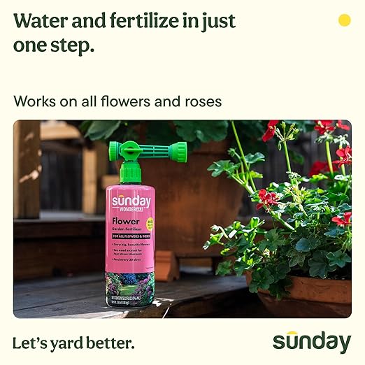 Sunday Wonderfert Flower Plant Food, Bigger Blooms for Roses, Annuals, Perennials, and Container Plants, 3-8-7 Liquid Concentrate, 32 fl oz, 500 sq ft