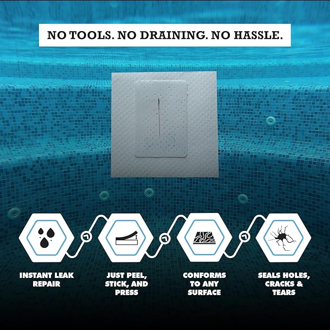 Burro Adhesives 10-Pack Waterproof Clear Pool Tape Patches - Professional Grade PVC Repair Kit with 2.75" x 4" Heavy Duty Patches for Commercial & Residential Vinyl Pools, Works Underwater & Dry