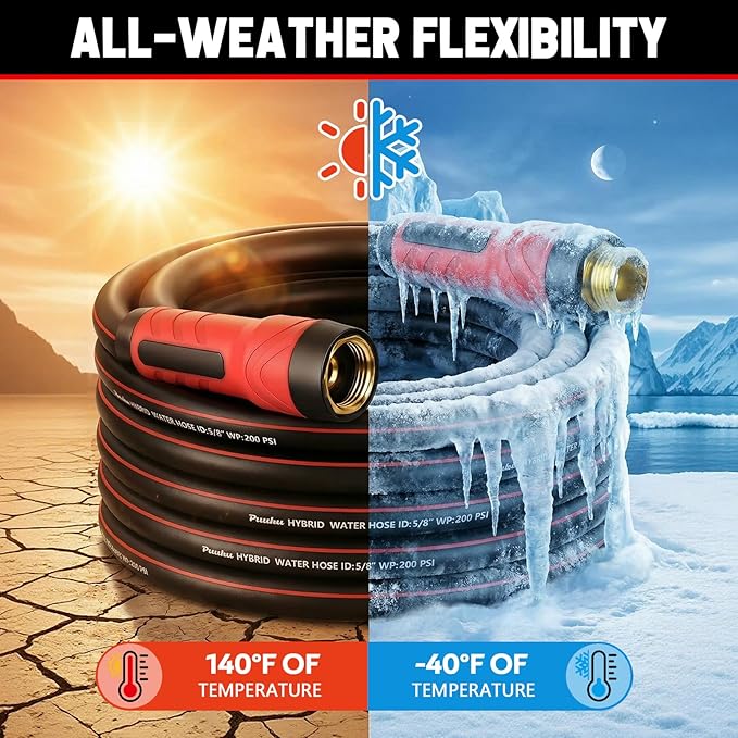 Garden Hose 50ft x 5/8", NON-EXPANDABLE Heavy Duty Premium Flexible Water Hose with 10 Function Spray Nozzle, No Kink, Leakproof, Lightweight Hybrid Hose with Swivel Handle, Male to Female Fittings
