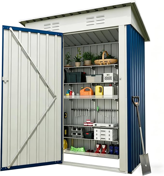 Outdoor Storage Shed, 5x3 ft Metal Tool Shed with Clear Window, 450CU.T Waterproof Garden Shed with Sloping Roof and Lockable Door, Compact Utility Shed for Backyard, Patio, Lawn