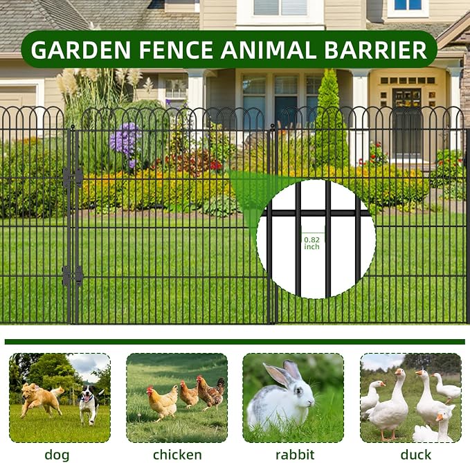 10 Panels No Dig Tall Decorative Garden Fence with Double Lock, 40 in(H) X 24 ft(L) Animal Barrier Fencing Outdoor for Yard,Rustproof Metal Garden Edging and Borders, Temporary Ground Stakes