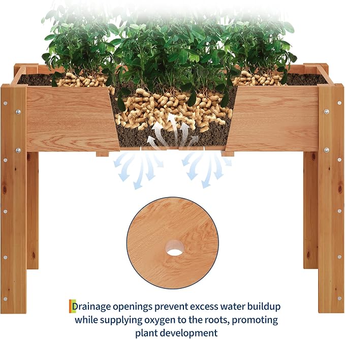 48x24x30IN Wooden Raised Garden Bed with Legs, Elevated Reinforced Large Planter Box for Vegetable Flower Herb Outdoor, Standing Growing Bed forGardening/Backyard/Patio/Balcony, Liner Included