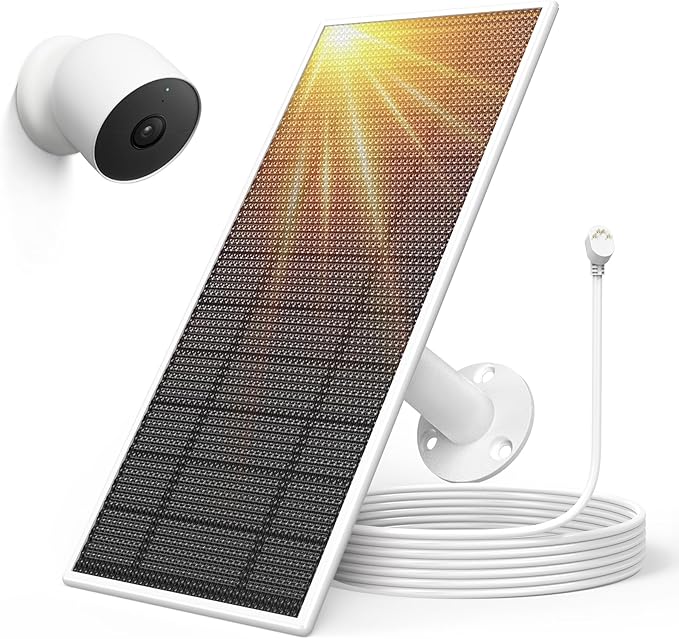 Solar Panel for Google Nest Camera Outdoor or Indoor(Battery Version), 5V 5W Solar Power Charger with 13Ft Cable- Special Made for Google Nest Cam