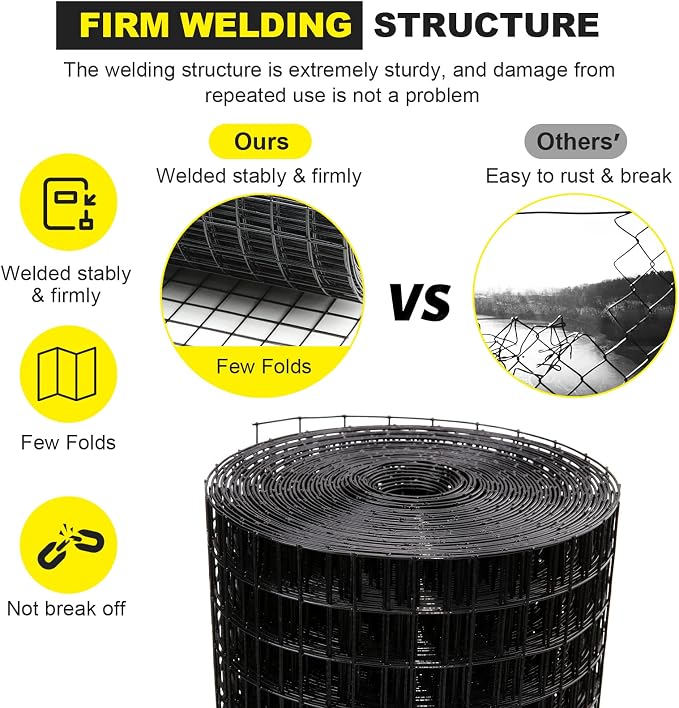 36'' x 50' 1/2inch Hardware Cloth 19 Gauge Black Vinyl Coated Welded Fence Mesh for Home and Garden Fence and Home Improvement Project