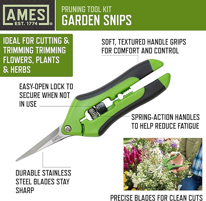 AMES 20213344 4-pc. Pruning Tools Kit with Bypass & Anvil Pruners, Garden Snips, Grass Shears & Canvas Case