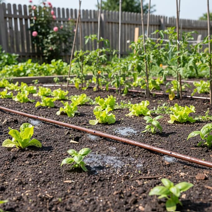 1/4" Drip Irrigation Tubing 100ft with 6" Emitter Spacing for Garden System | Pre-Installed Emitters at Close Intervals Save Setup Time, Even Distribution for Flower Beds, Works with Most Drip Systems