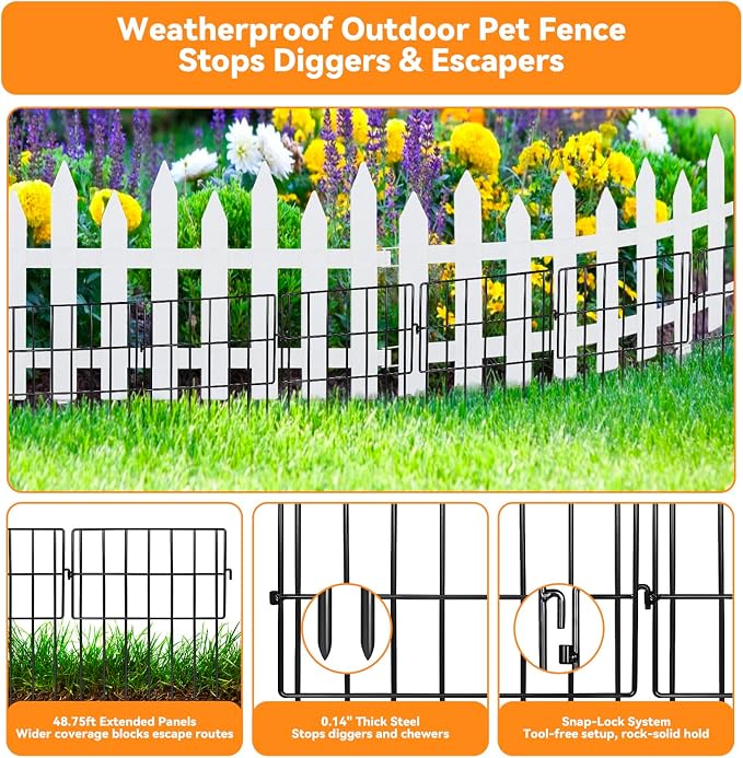 45 Pack Animal Barrier Fence, 48.75ft(L) x 17in(H) No Dig Fence for Dogs, 1.2in Gaps Anti Digging Fence for Dogs, Rustproof Metal Garden Fence Animal Barrier for Flower Beds & Patio