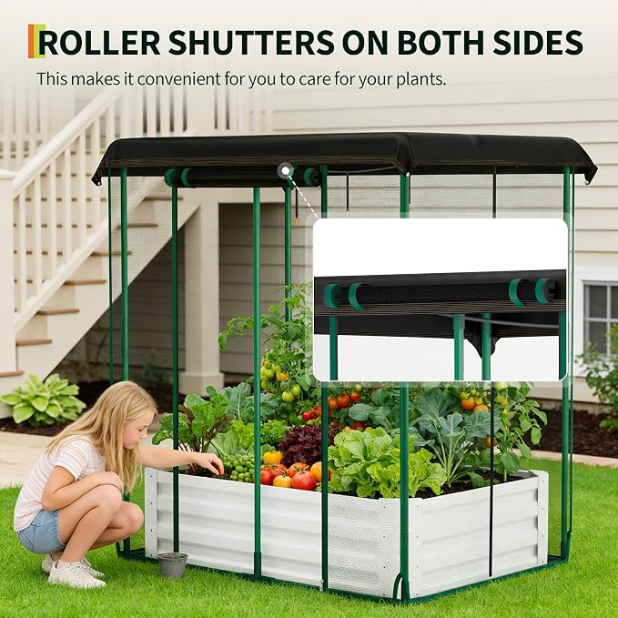 Garvee 48"x36"x12" Raised Garden Bed Kit with Shade Cloth & Irrigation, 3-in-1 Metal Planter Box with Insect Mesh & Drip System, Self-Watering Outdoor Galvanized Raised Bed for Vegetables Flowers
