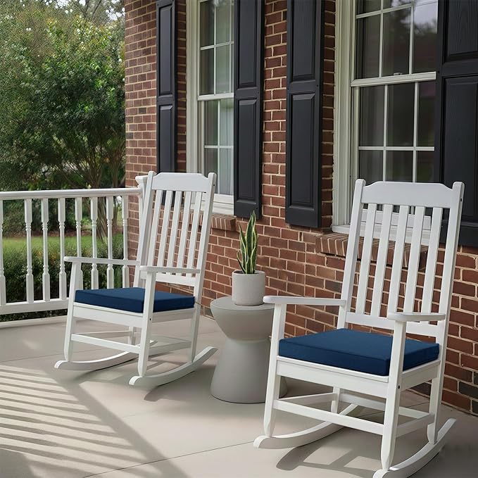 Outdoor Chair Cushions, Water-Resistant & Fade-Resistant, Patio Furniture Square Seat Replacement Chair Pads with Ties, Removable Cover, Non-Slip Bottom, Set of 2, 24 x 24 Inch, Navy Blue