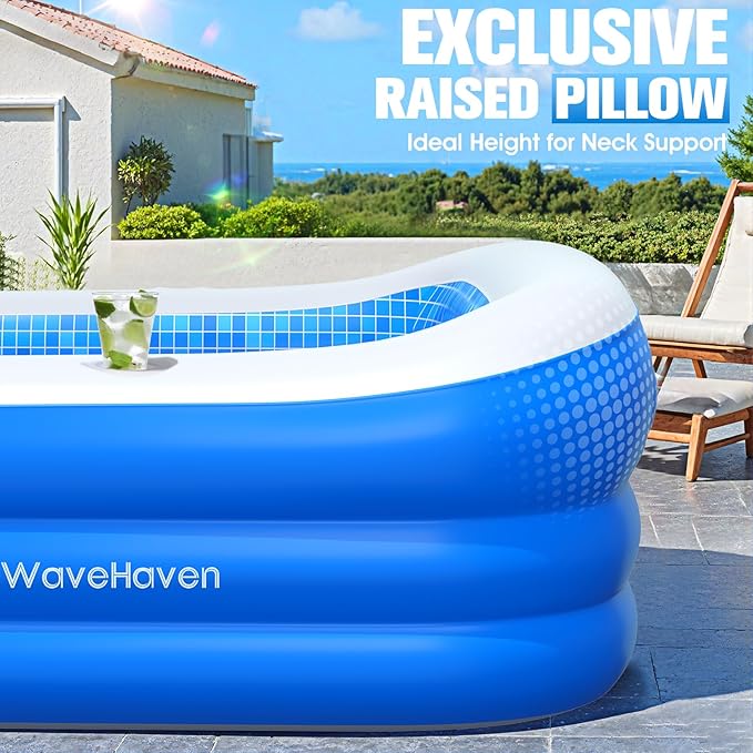 2026 Inflatable Pool with Canopy,Upgraded Blow Up Pool for Adults&Kids,Large Inflatable Pool with Seat and Big Backrest,Kiddie Pool with Shade,Kid Swimming Pool for Backyard 110"x63"x20"Cyan