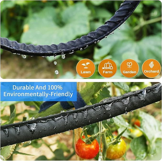 Hlinker Flat Soaker Hose 50 200 FT for Garden Beds, 200FT 1/2" Linkable Consistent Drip Irrigation Hose Save 80% Water, Leakproof Heavy Duty Double Layer Sprinkler Hose