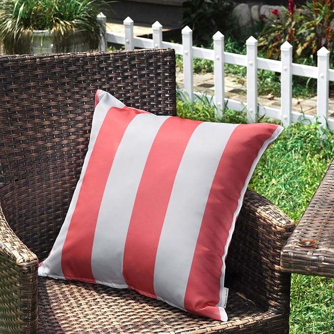 Western Home Pack of 2 Decorative Outdoor Solid Waterproof Striped Throw Pillow Covers Polyester Linen Garden Farmhouse Cushion Cases for Patio Tent Balcony Couch Sofa 20x20 inch Pink