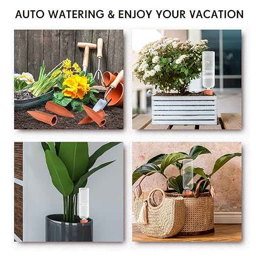 Dandat 20 Pcs 34oz Plant Watering Devices Include Terracotta Self Watering Spikes with 1000ml Plastic Bottles Slow Release Vacation Insert Automatic Plant Waterer Self Water Planter for Garden