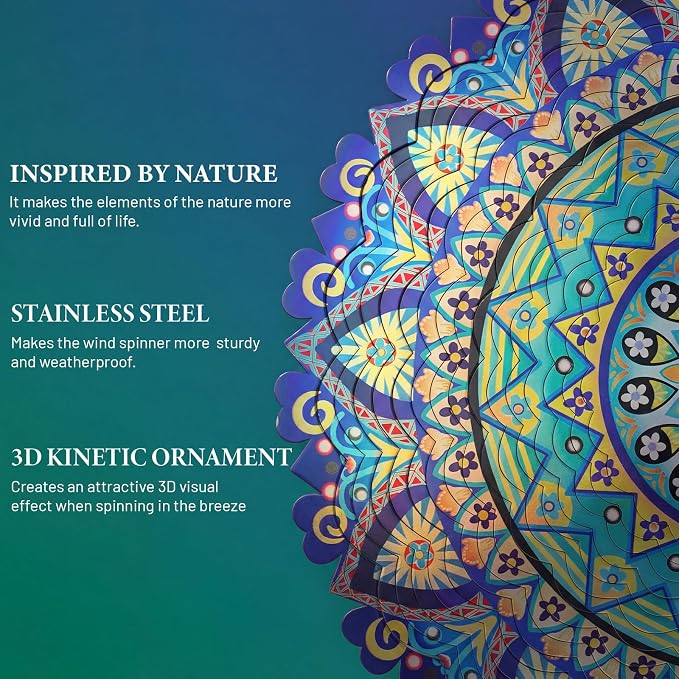 Mandala Wind Spinners Outdoor for Mother's Day, IDEA SHOW Stainless Steel Wind Spinners Outside, 3D Kinetic Hanging Sculpture, Rustproof Metal Garden Decor Ornaments for Yard Art, Women, Men, Holidays
