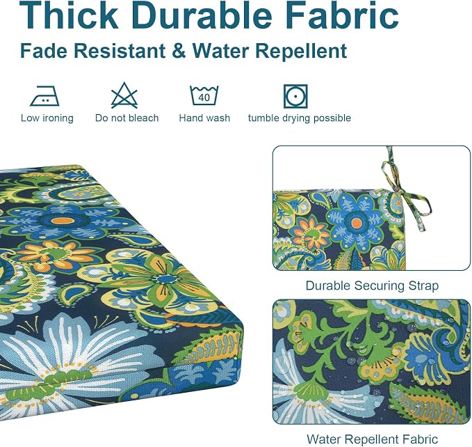 DYTXIII Set of 2 Outdoor Chair Cushions, Water Resistant 18.5"x16"x2" Square Seat Cushion for Patio Dining Chairs, High-Density Replacement Pads for Indoor Outdoor Furniture - Flower Child