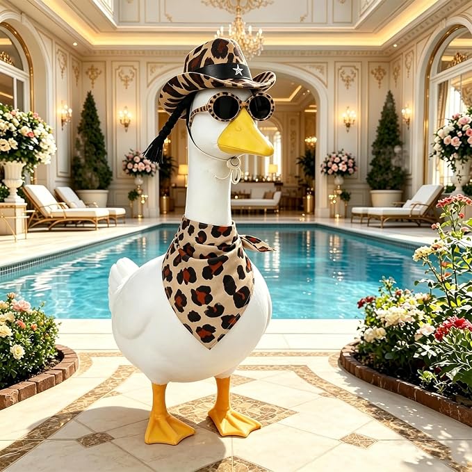 Summer Leopard Print‌ Porch Goose Outfits Clothes with Sunglasses, Beach 23 inch Porch Goose Costume Clothing for Patio Yard