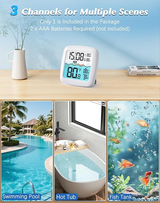 Solar Pool Thermometer Floating Easy Read, IPX8 Waterproof Digital Thermometer Wireless, Water Temperature Monitor for Swimming Pool, Hot Tub, Cold Plunge, Pond, Lake