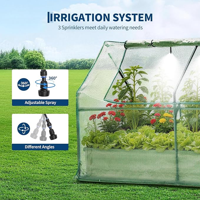 Garvee 72"x36"x12" Raised Garden Bed Kit with Pitched Roof Greenhouse Cover & Irrigation, 3-in-1 Metal Planter Box with Self-Watering System & Insect Mesh, Outdoor Raised Bed for Vegetables Flowers