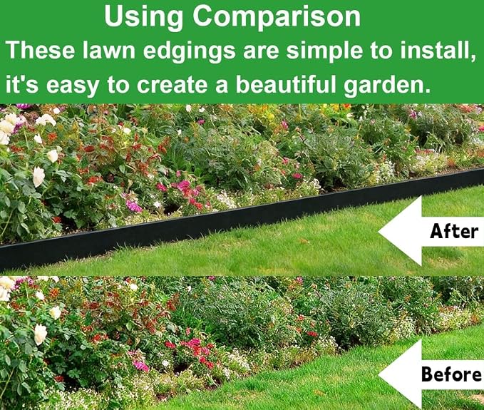 49Ft 3IN Landscape Edging,Garden Edging Border Kit with 75pcs Metal Stakes,Plastic Edging for Landscaping, Flexible Tool-Free Lawn Border for Flower Bed,Yard,Tree,Grass,Pathway-Black