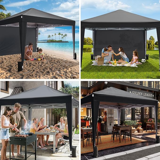 Driftalia 10x10 Pop Up Canopy with Sidewalls, Outdoor Instant Canopy Tent with Carry Bag for Commercial Events, Camping, Backyard Parties - Black