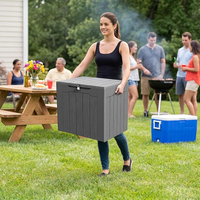 Greesum 33 Gallon Resin Deck Box All Weather Outdoor Storage Boxes for Patio Furniture Set,Outdoor Toys,Garden Tools,Gray