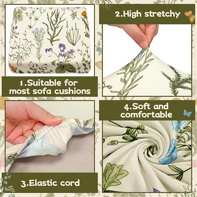 Hosuly 8 Pcs Spring Wildflower Sofa Cushion Cover for Patio Summer Floral Stretch Outdoor Sofa Seat Cushions Covers Tropical Flower Indoor Replacement Couch Slipcover Flexibility Chair Seat Cover