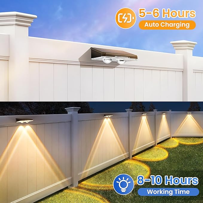 Solar Fence Lights Outdoor 8 Pack - 3 Modes (Warm/Neutral/Cool White), Fence Lights Solar Powered for Outside, IP65 Waterproof, Deck Lighting for Wall, Step, Patio, Pathway, Stairs
