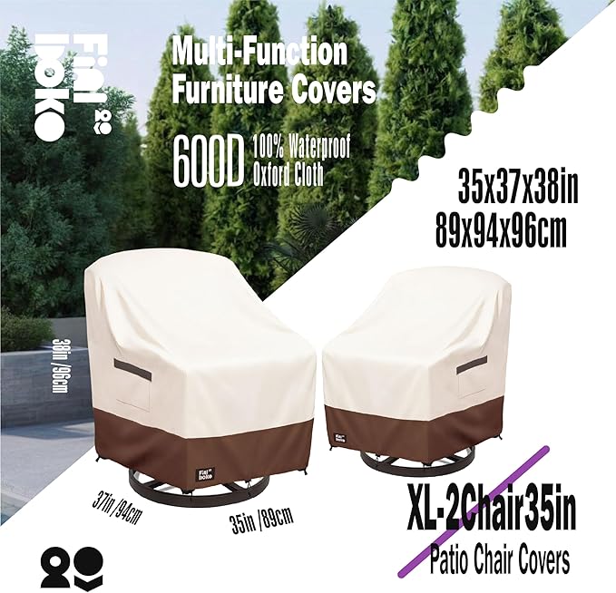 Patio Chair Covers 2 Pack,35Wx37Dx38H inches Outdoor Chair Covers,100% Waterproof Heavy Duty Outdoor Furniture Covers Waterproof,Beige&Brown Modern Style Patio Furniture Cover