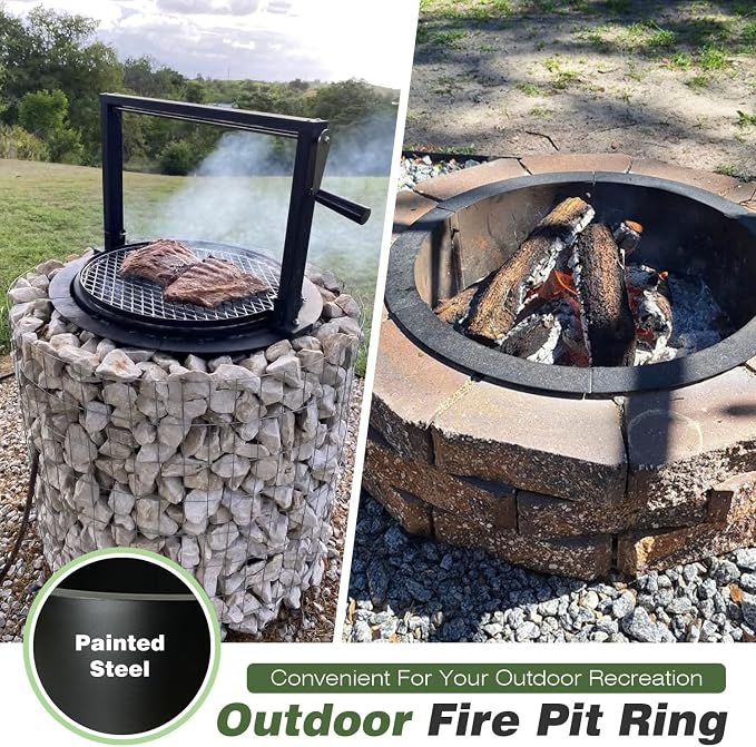 Outdoor Fire Pit Ring 27.5-Inch Outer/23.6-Inch Inner, Fire Pit Insert Round Metal Steel Fire Rings for Outside Wood Burning Fire Pits-Above Or In-Ground, Patio Backyard Camping Bonfire
