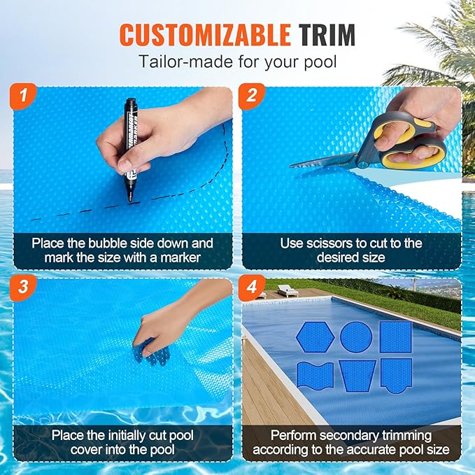 VEVOR Solar Pool Cover, 40 x 20 ft Rectangle Solar Blanket for Pools, Inground Above Ground Swimming Pool Solar Cover, 12 mil Solar Covers Blue