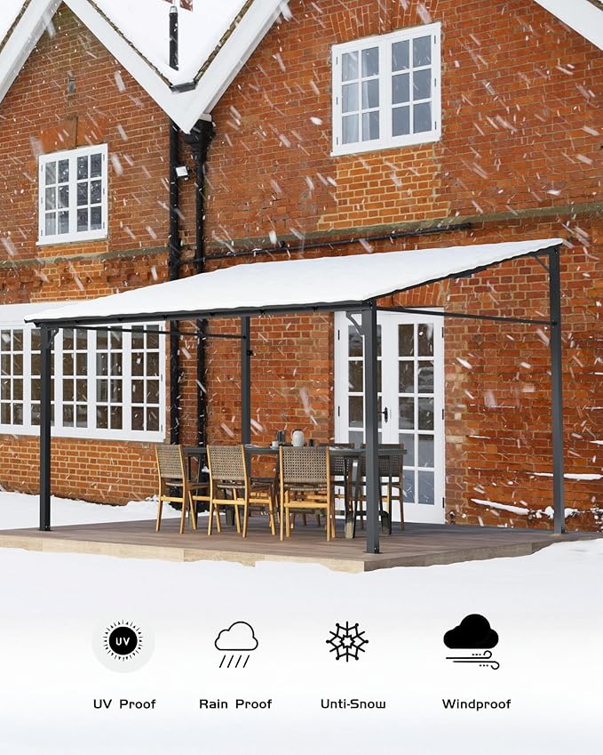 GarveeLife 10 ft x 10 ft Lean to Gazebo, Hardtop Wall Pergola with Polycarbonate Roof, Aluminum Frame Mounted Gazebo for Lawn Patio Deck Yard and Party