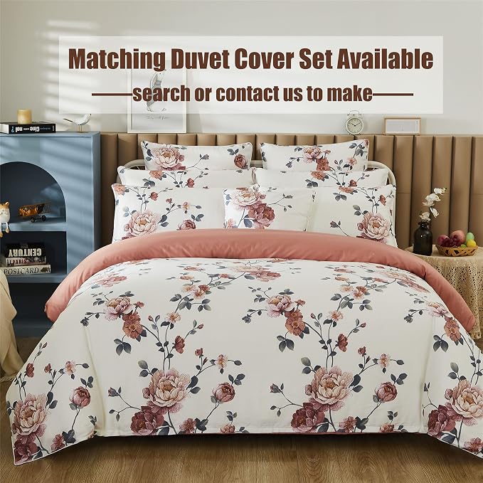 FADFAY Sheets Set Twin XL Shabby Beige Floral Bedding Elegant Peony Sheets Set Vintage Flower Bedding Collections 800 Thread Count 100% Egyptian Cotton Deep Pocket Fitted Sheet, 4Pcs-Twin XL Size