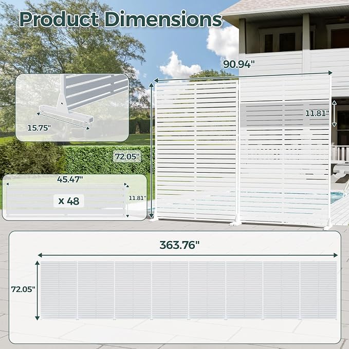 Privacy Fence Screen Outdoor Freestanding Privacy Panel, 72" H×47" W HDPE Decorative Panels with Stand, Room/Garden Divider, Outdoor Privacy Screen for Patio,Deck, Balcony, Pool