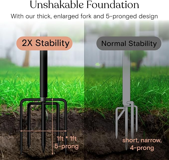 Brightech 2-Pack 10FT String Light Poles for Outdoor Use, Heavy Duty Metal Poles with Fork Base for Hanging Patio Lights, Adjustable for Garden, Backyard, Porch, or Fence Lighting Decor
