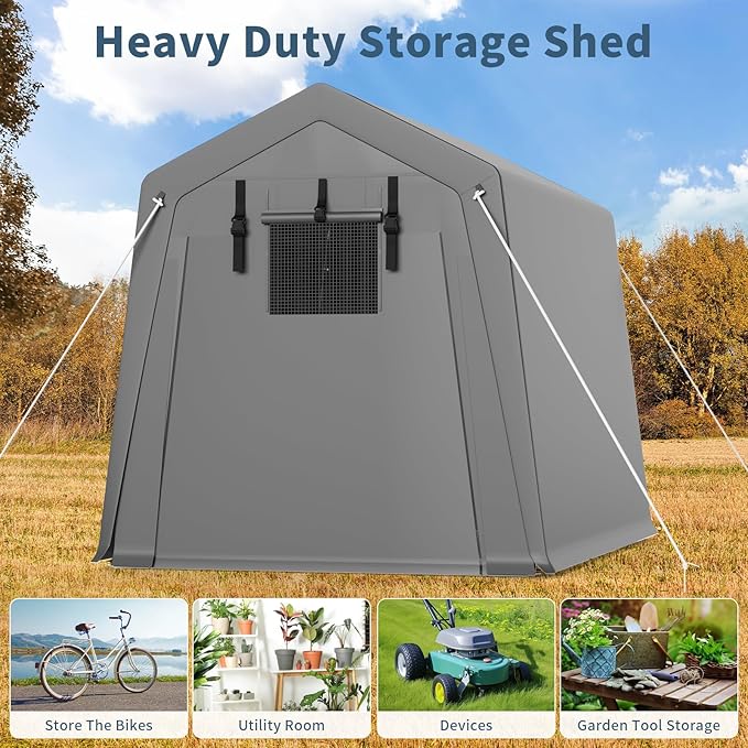 6'×8' Heavy Duty Portable Storage Shed Tent - Outdoor Shelter with Roll-Up Door, Waterproof Bike/ATV/Motorcycle Garage, All-Weather Shelter Tent