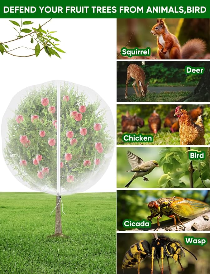Fruit Tree Netting with Zipper - 2Pcs 8x5.3 Ft Garden Bird Netting for Blueberry Bushes with Drawstring,Insect Plant Protection Mesh Net Bags for Tomato,Flowers,Animals,Cherry (2, 5.3 x 8 FT)