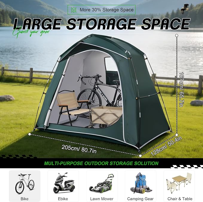 Bike Storage Tent Outdoor, Waterproof Bicycle Shed for 3-4 Bikes, PU4000 210D Oxford, Fiberglass Frame, Rain-Blocking Awning Design, Outdoor Storage for Bikes, Lawn Mower, Garden Tools Green
