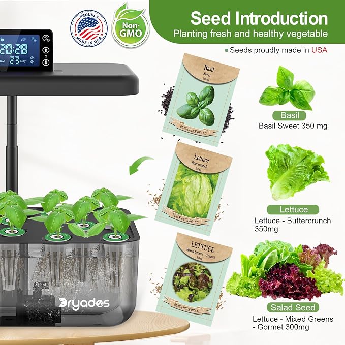 12 Pod Hydroponic Indoor Garden Kit Black with LED Grow Light, Herb Growing System with Seed Starter Kit, Compact Countertop Planter